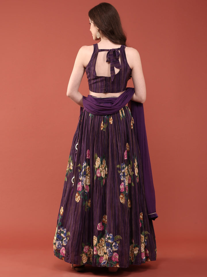 Neerus Purple crepe hand embroidered lehenga set - side view