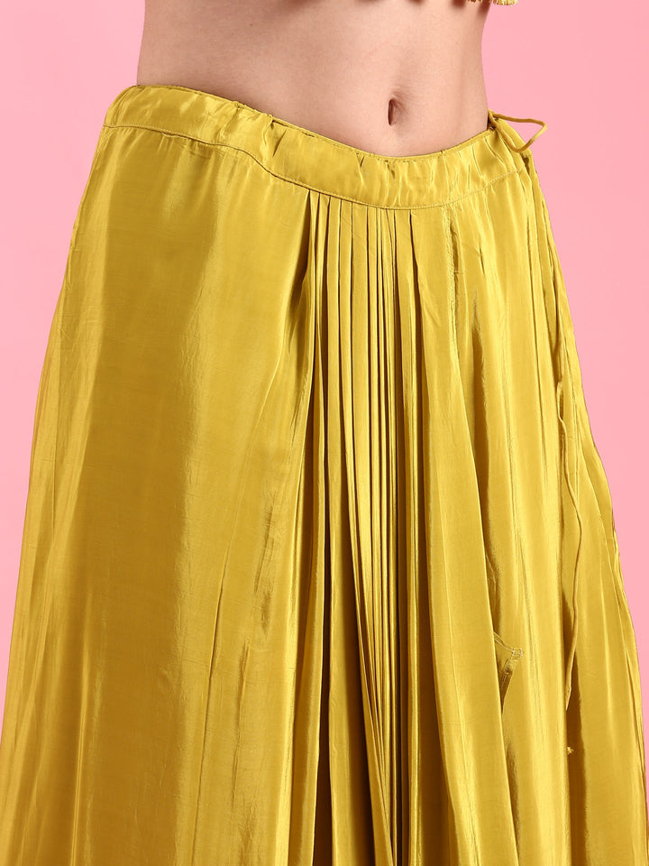 Variyali Green Silk Printed Jacket With Skirt