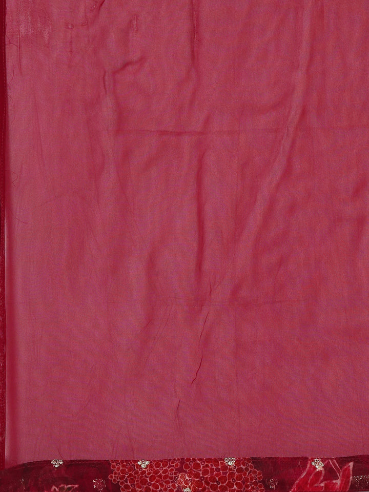 Neerus Maroon Organza Digital Printed Suit Set - detail view 4
