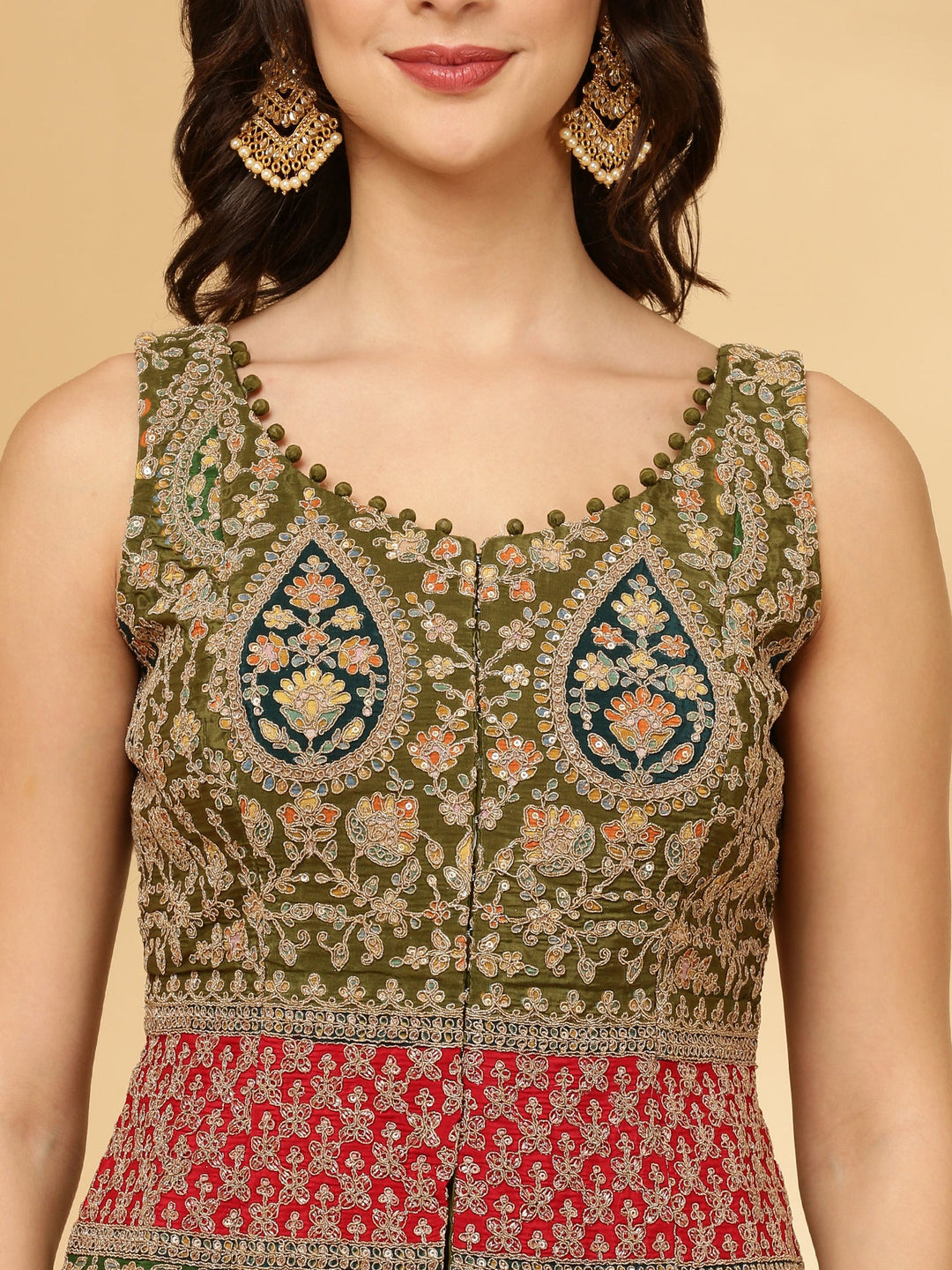 Neerus Green Chinon Crop Top Palazzo Set - detail view 2