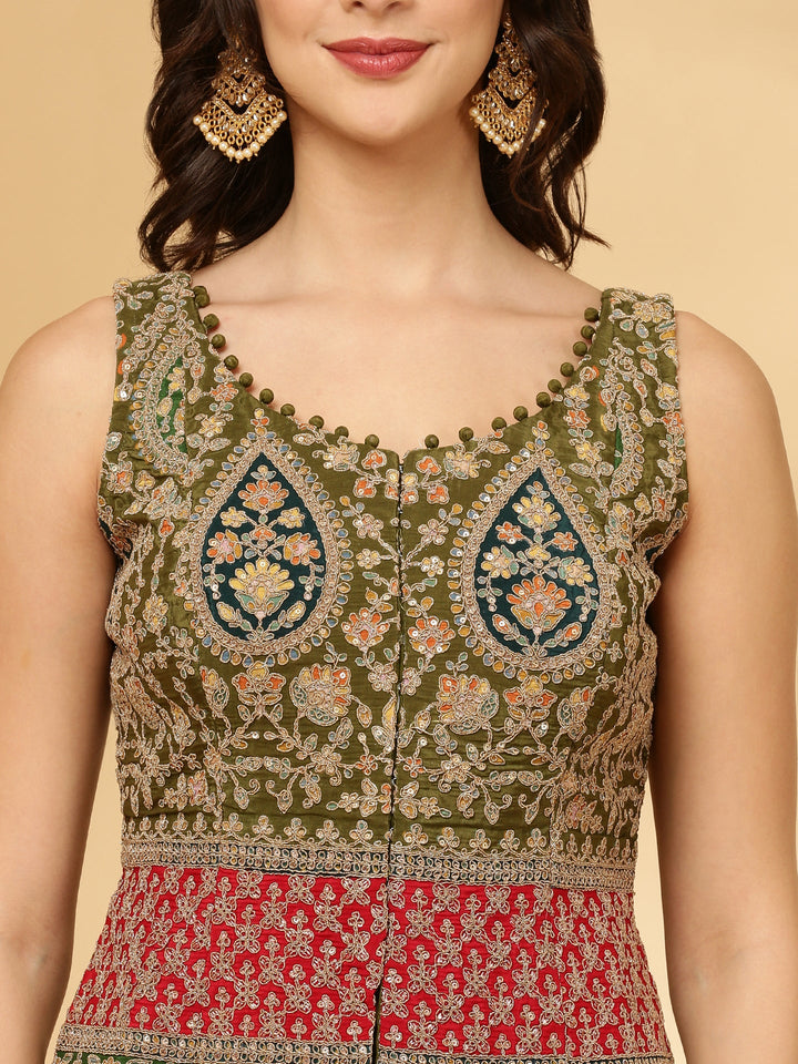 Neerus Green Chinon Crop Top Palazzo Set - detail view 2