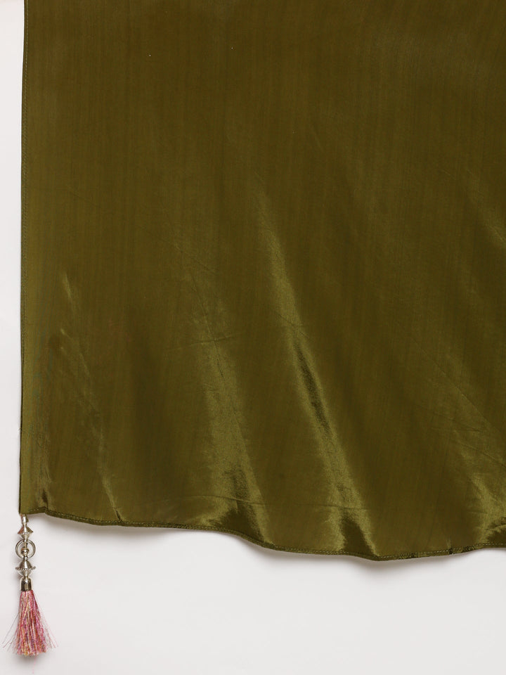 Mehendi Green Chinnon Crop Top Palazzo Set