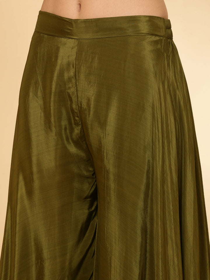 Mehendi Green Chinnon Crop Top Palazzo Set