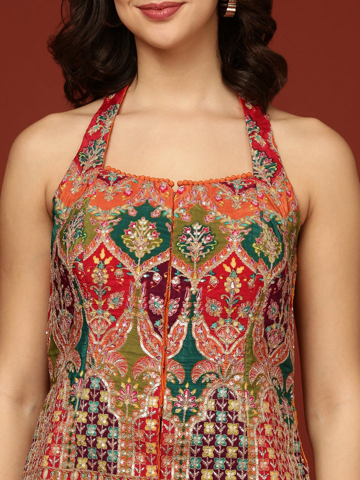Neerus Orange chinon solid palazzo set - detail view 2