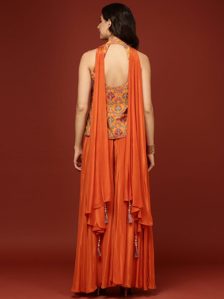 Neerus Orange chinon solid palazzo set - detail view 1