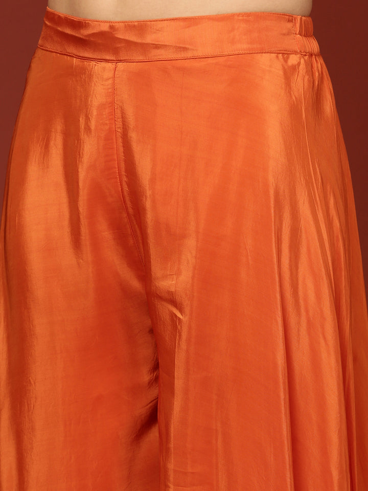 Neerus Orange chinon solid palazzo set - detail view 4