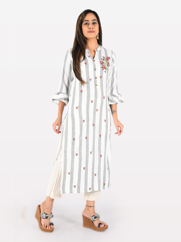 Neerus Grey Rayon Embroidered Straight Kurta - detail view 4