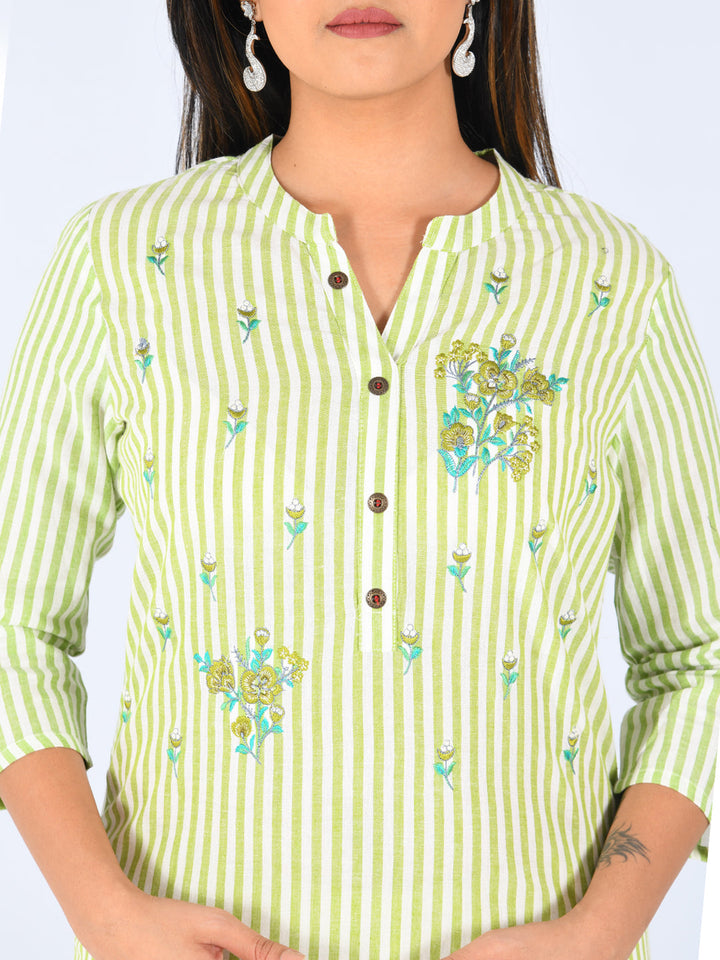 Neerus Green cotton embroidered straight kurta - back view