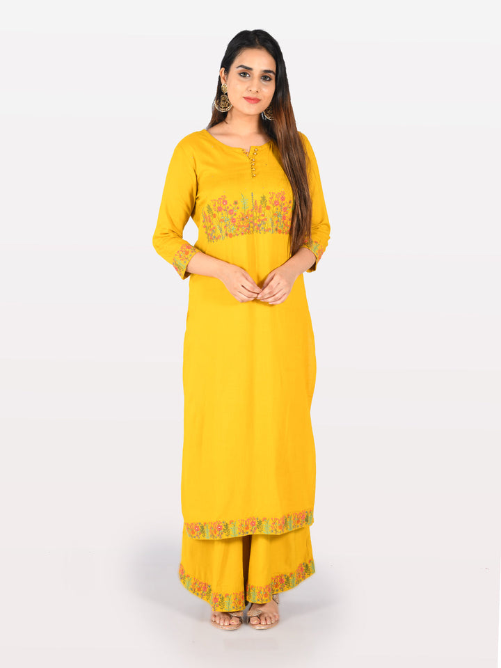 Neerus Yellow Rayon Embellished Kurta - detail view 2