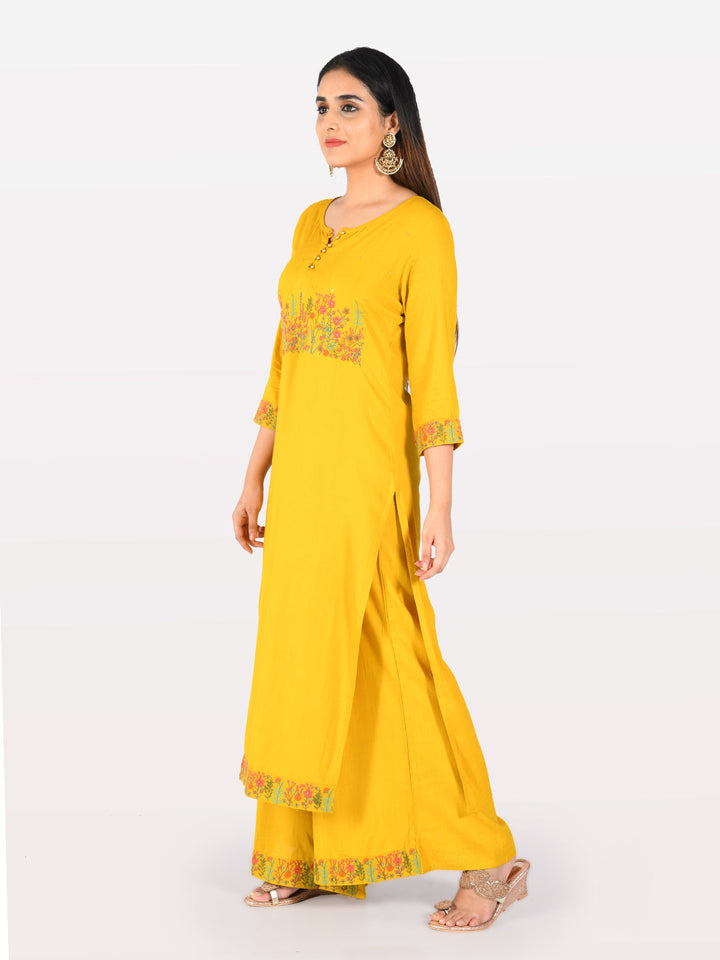 Neerus Yellow Rayon Embellished Kurta - back view