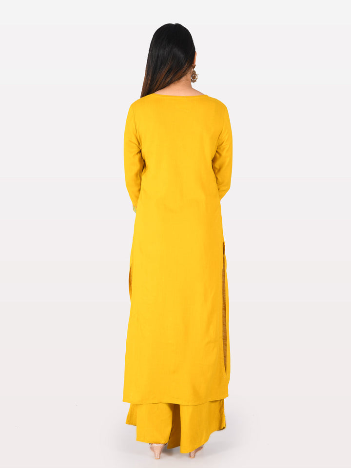 Neerus Yellow Rayon Embellished Kurta - side view