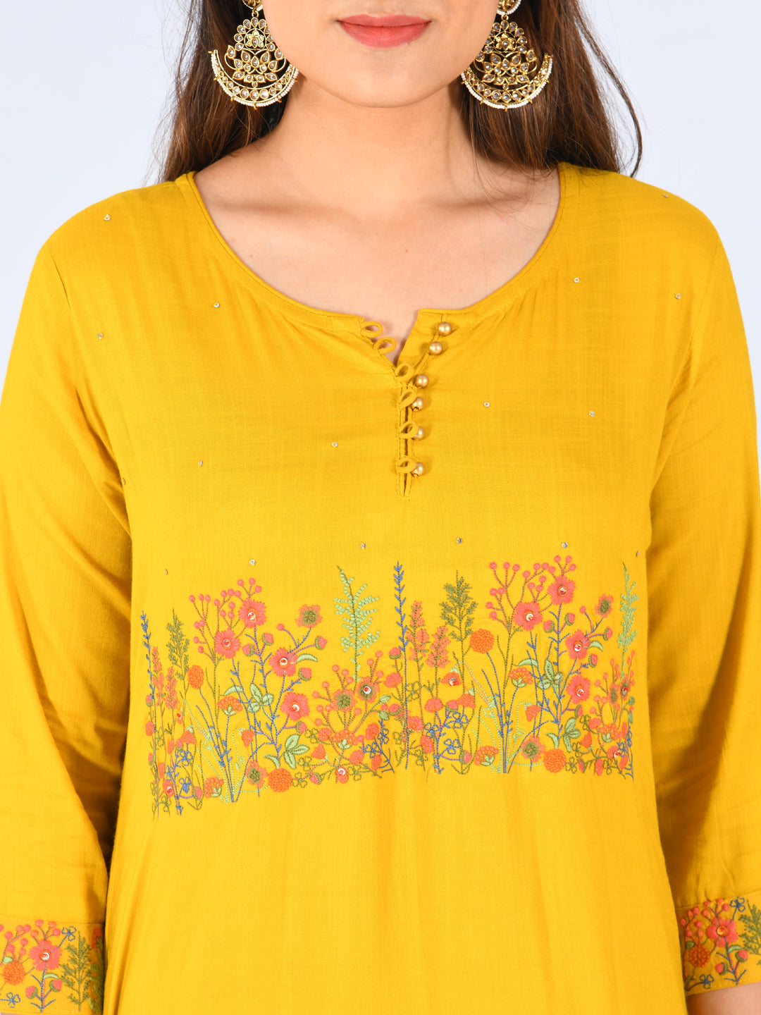 Neerus Yellow Rayon Embellished Kurta - detail view 1