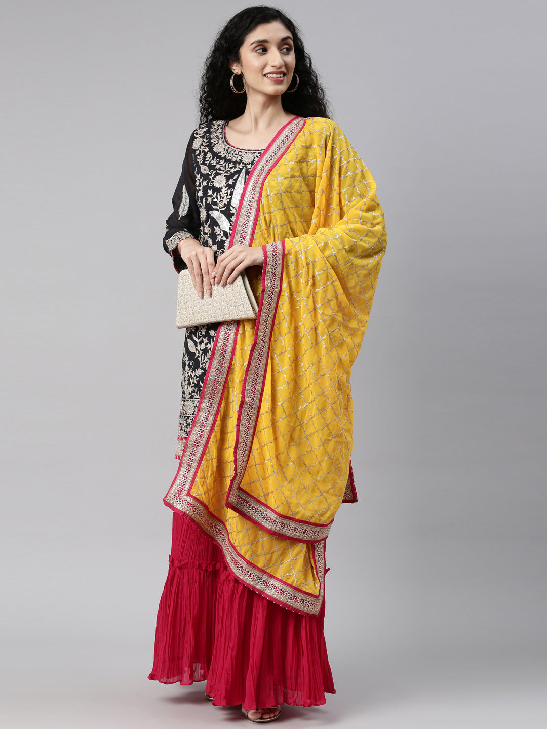 Neerus Grey georgette embroidered kurta set - detail view 5