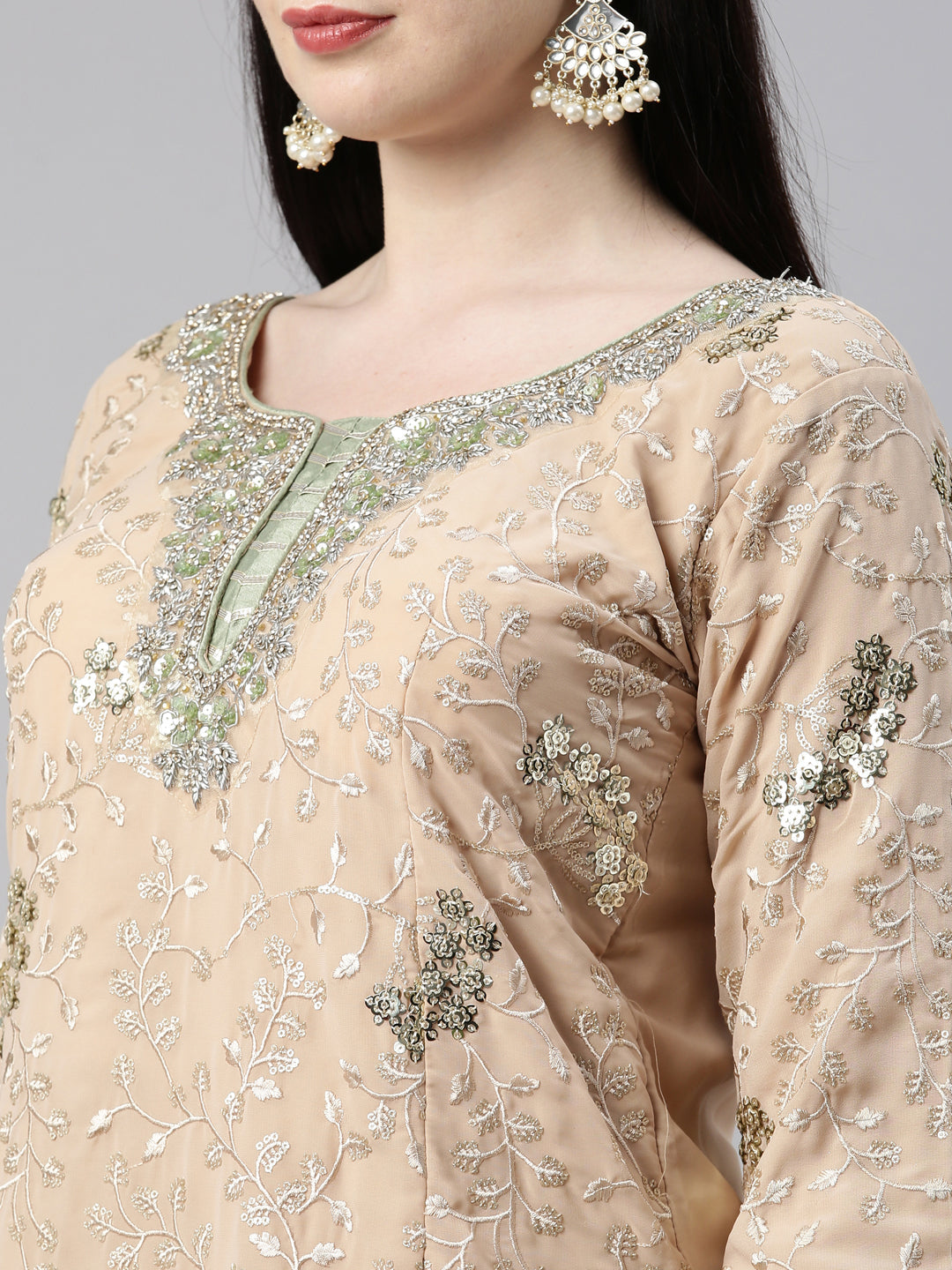 Neerus Green georgette kurta set - back view