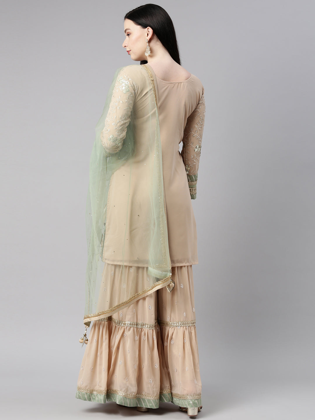 Neerus Green georgette kurta set - detail view 7