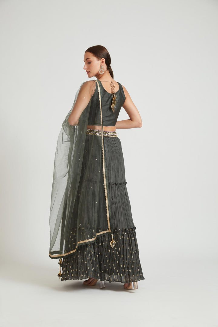 Neerus Grey silk embellished lehenga choli set - detail view 3