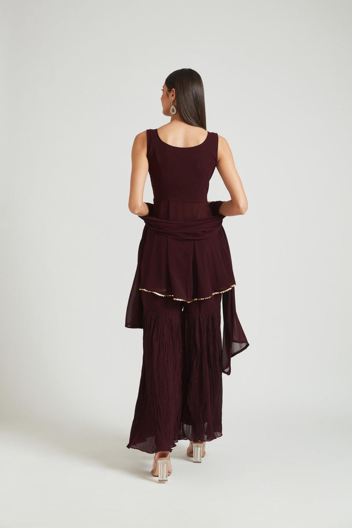 Neerus Brown georgette printed kurta set - side view