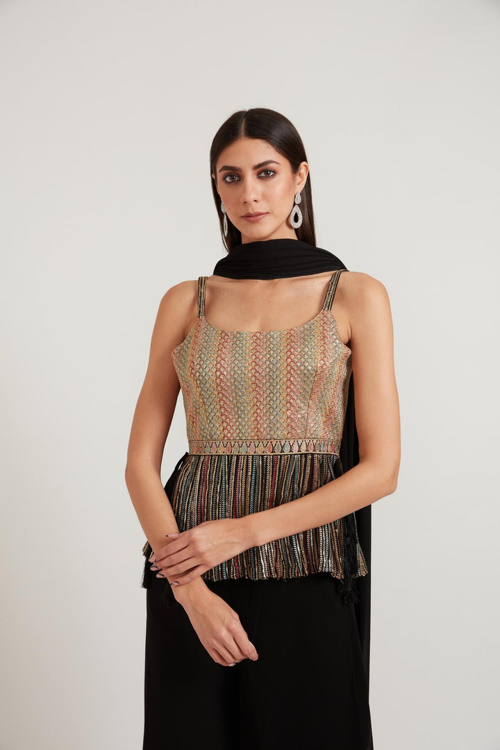Neerus Black Georgette Embellished Suit Set - back view