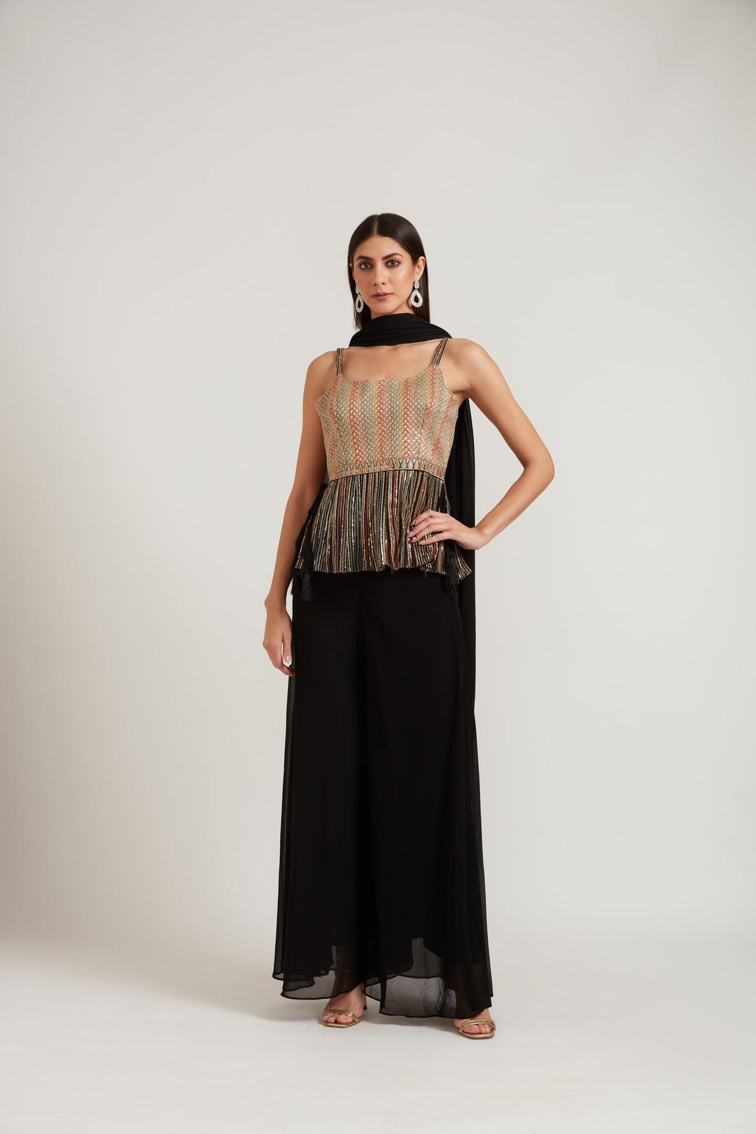 Neerus Black Georgette Embellished Suit Set - side view