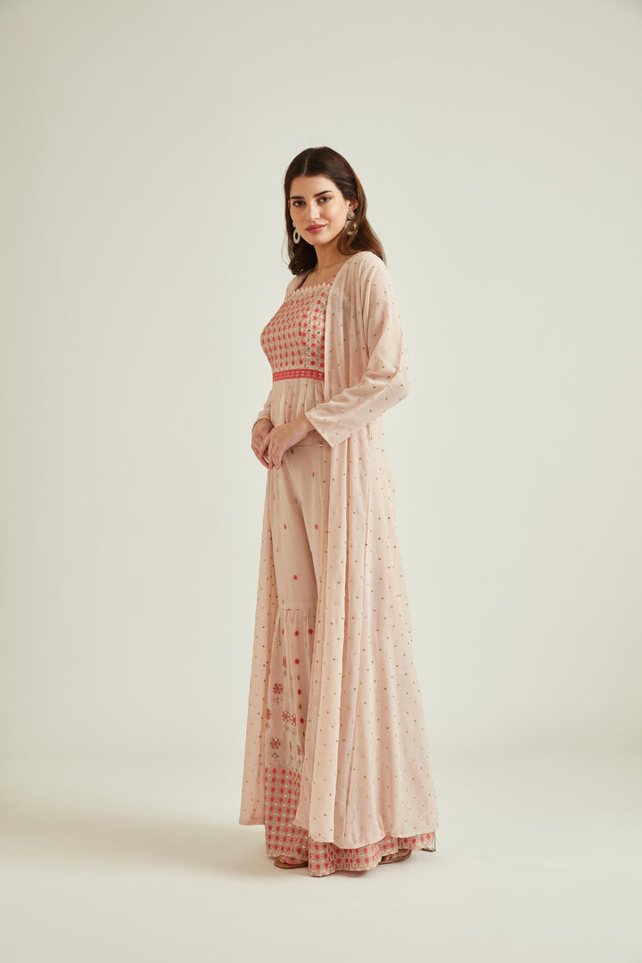 Neerus Pink georgette straight kurta set - back view