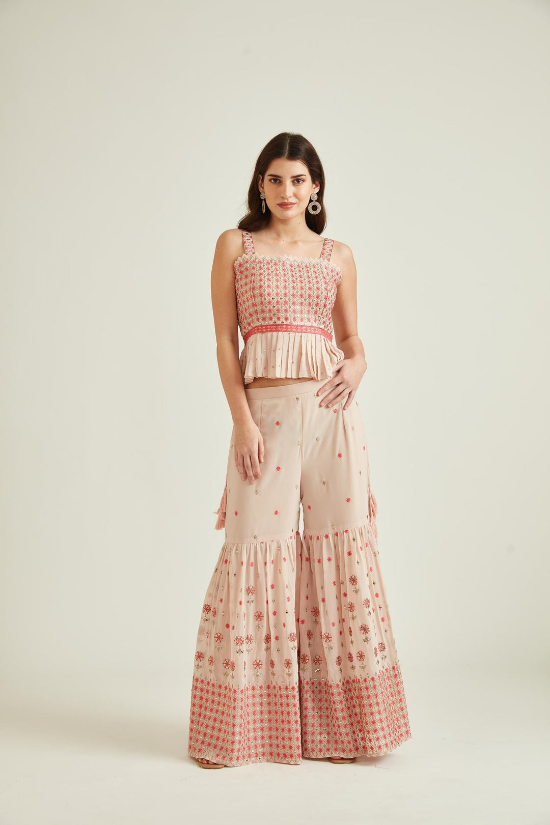 Neerus Pink georgette straight kurta set - detail view 1