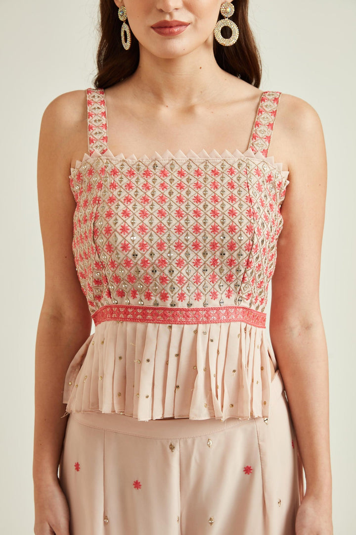 Neerus Pink georgette straight kurta set - detail view 2