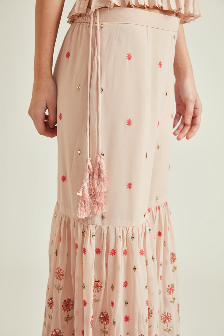 Neerus Pink georgette straight kurta set - detail view 3