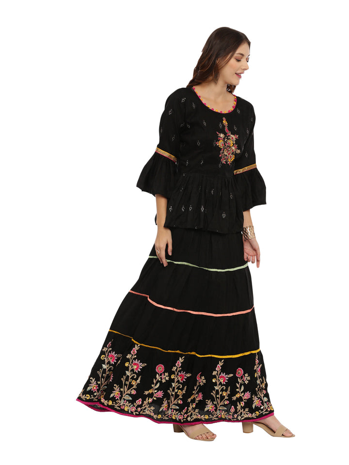 Neerus Black embellished kurti with skirt and dupatta - side view