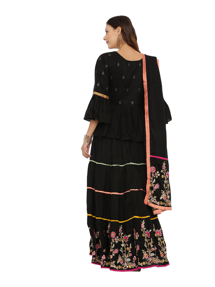 Neerus Black embellished kurti with skirt and dupatta - detail view 1