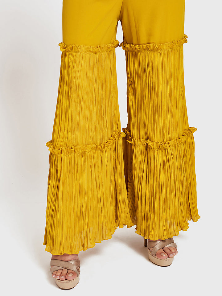 Neerus Yellow embellished sharara set kurta dupatta - detail view 1