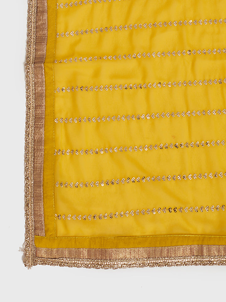 Neerus Yellow embellished sharara set kurta dupatta - detail view 2