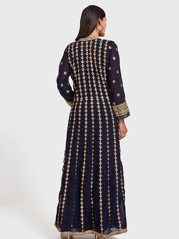 Neerus Blue Georgette Anarkali Suit Set - back view