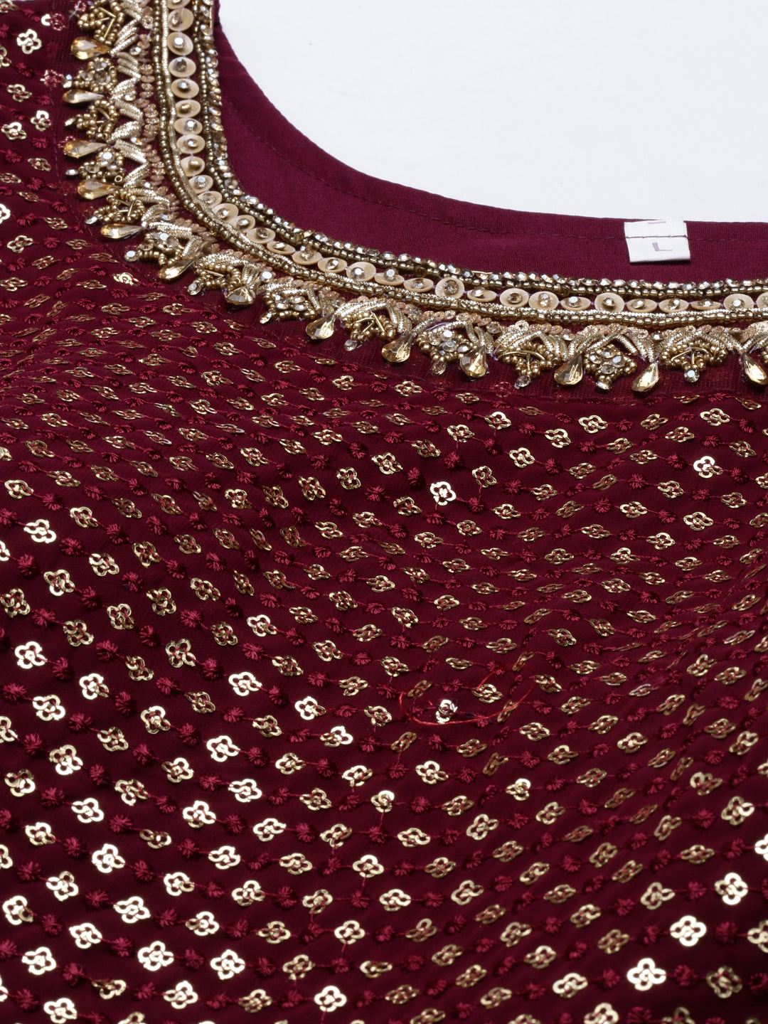 Neerus Maroon Georgette Embroidered Anarkali Suit Set - detail view 6