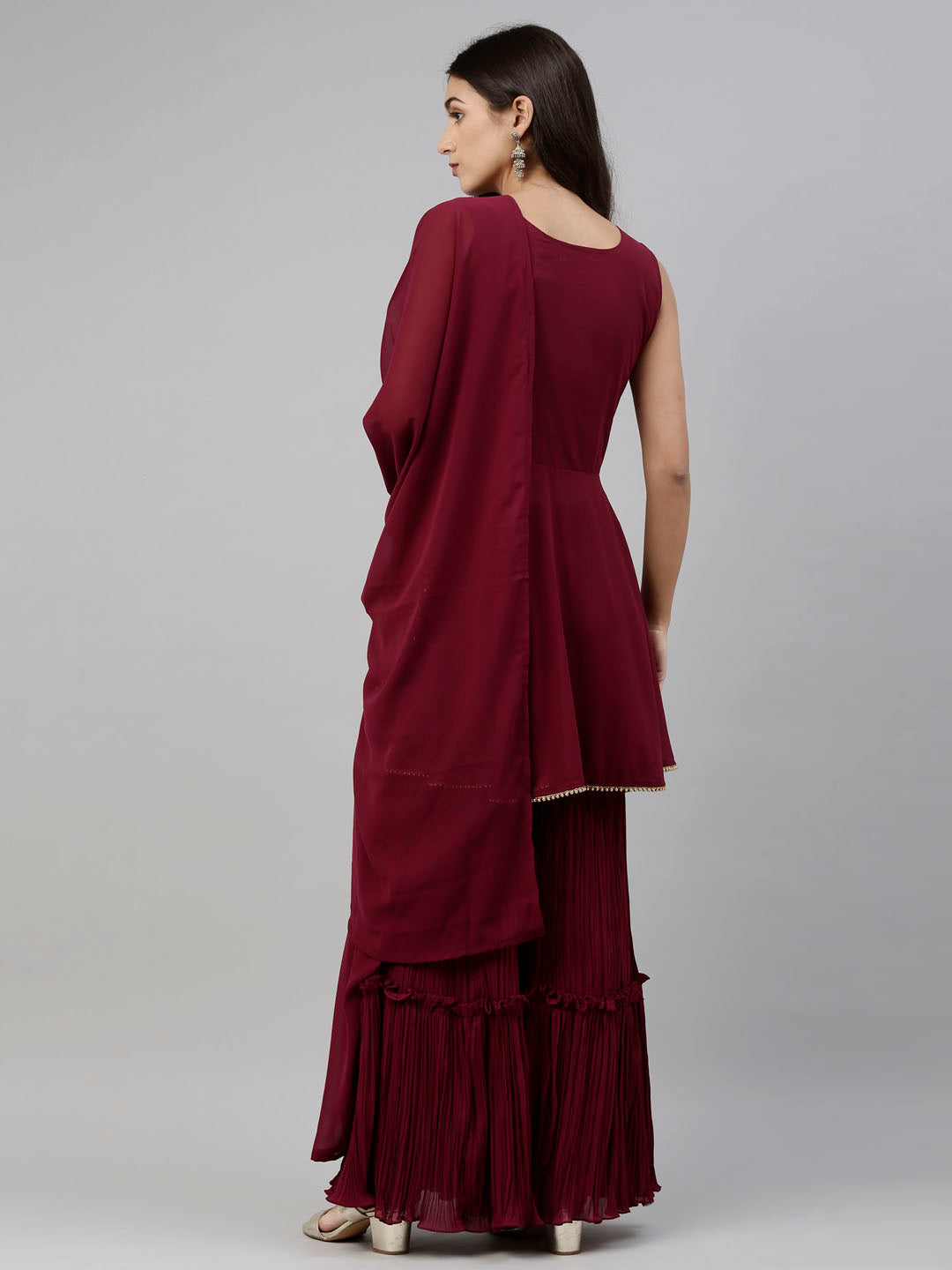 Neerus Maroon Georgette Embroidered Anarkali Suit Set - detail view 1