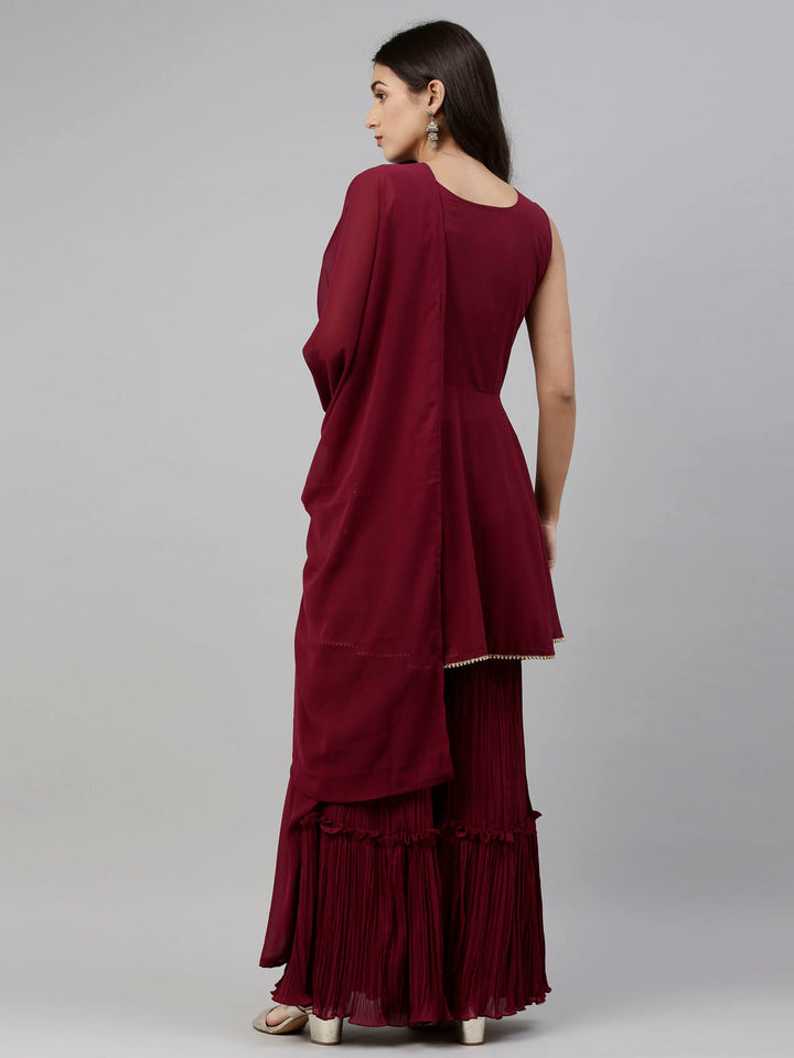 Neerus Maroon Georgette Embroidered Anarkali Suit Set - detail view 1