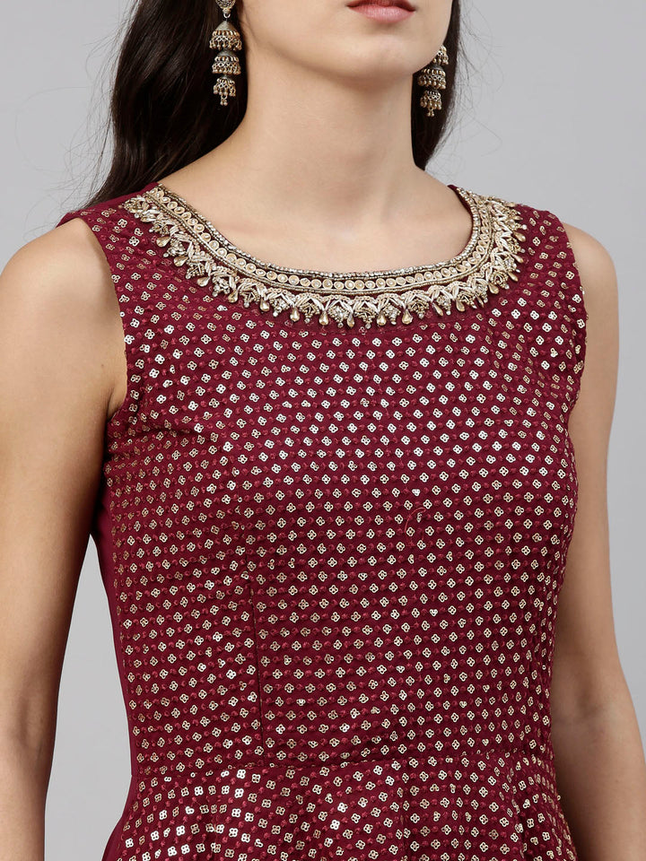 Neerus Maroon Georgette Embroidered Anarkali Suit Set - detail view 5