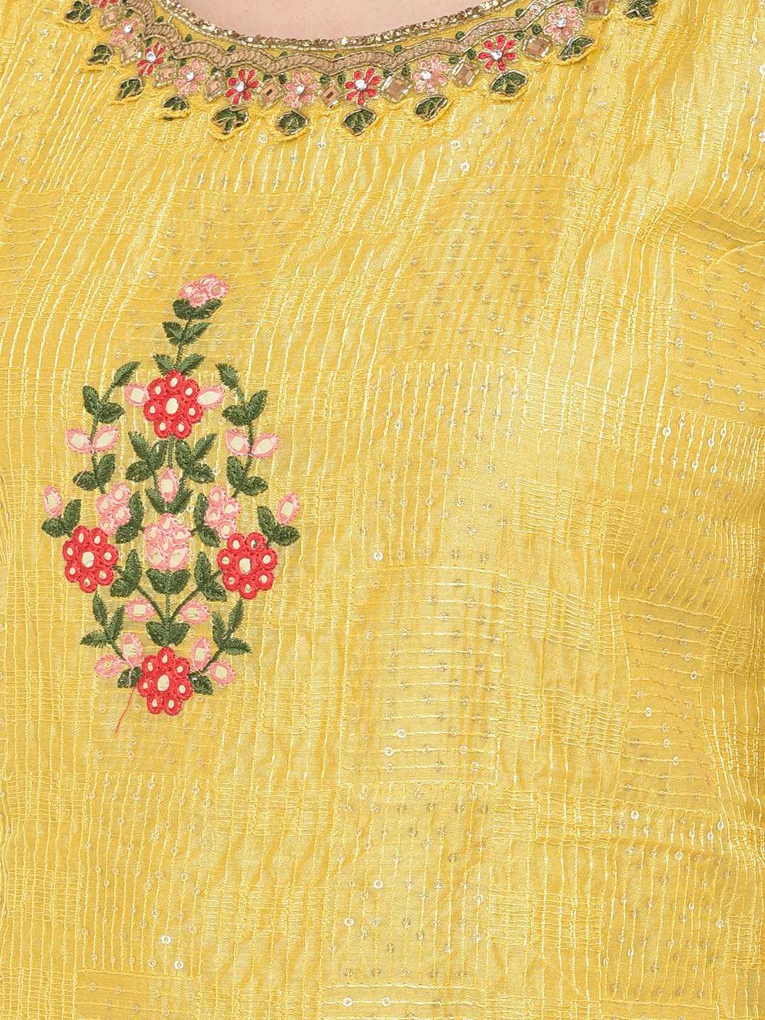 Neerus Yellow Chanderi Straight Suit Set - detail view 5