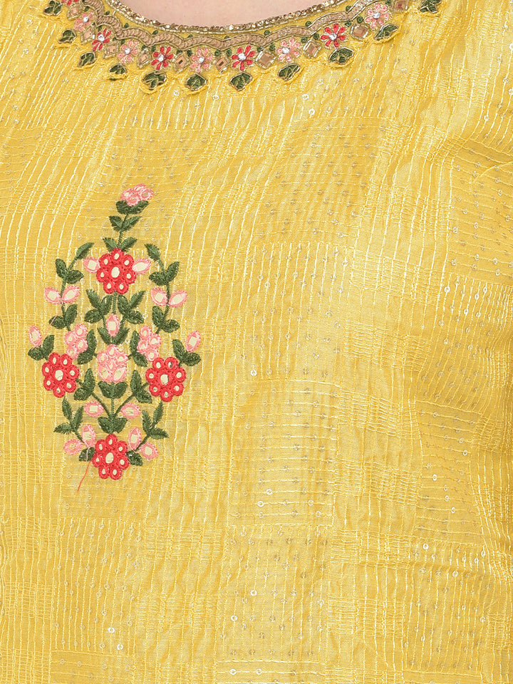 Neerus Yellow Chanderi Straight Suit Set - detail view 5
