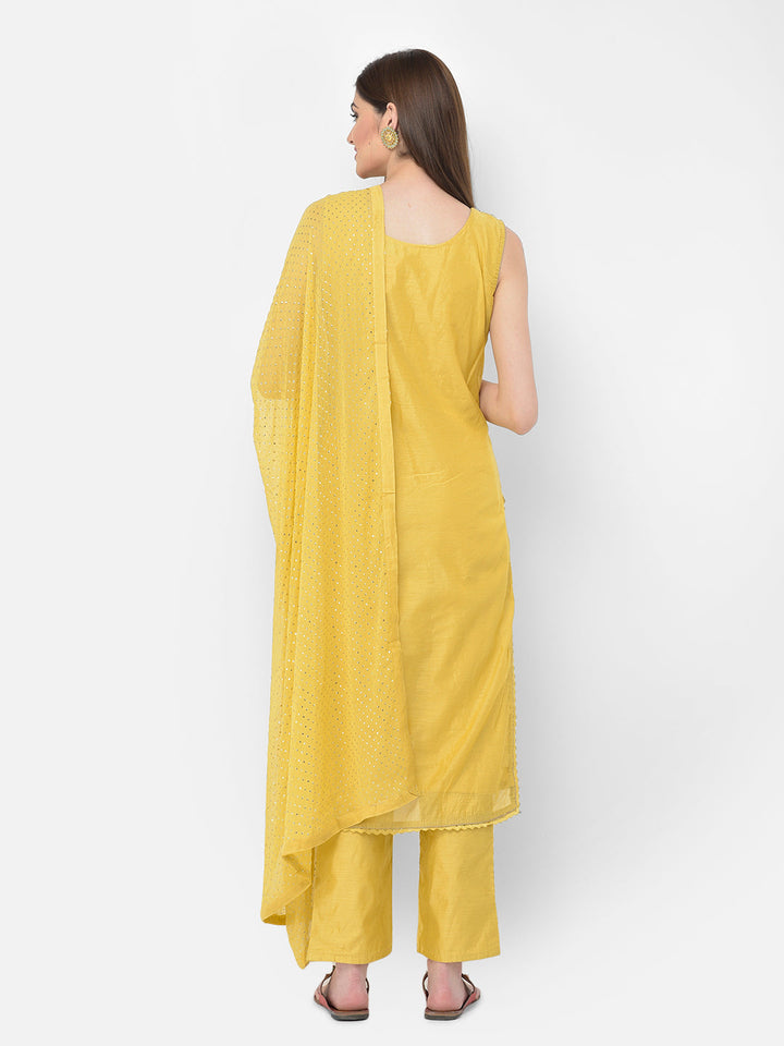 Neerus Yellow Chanderi Straight Suit Set - detail view 2