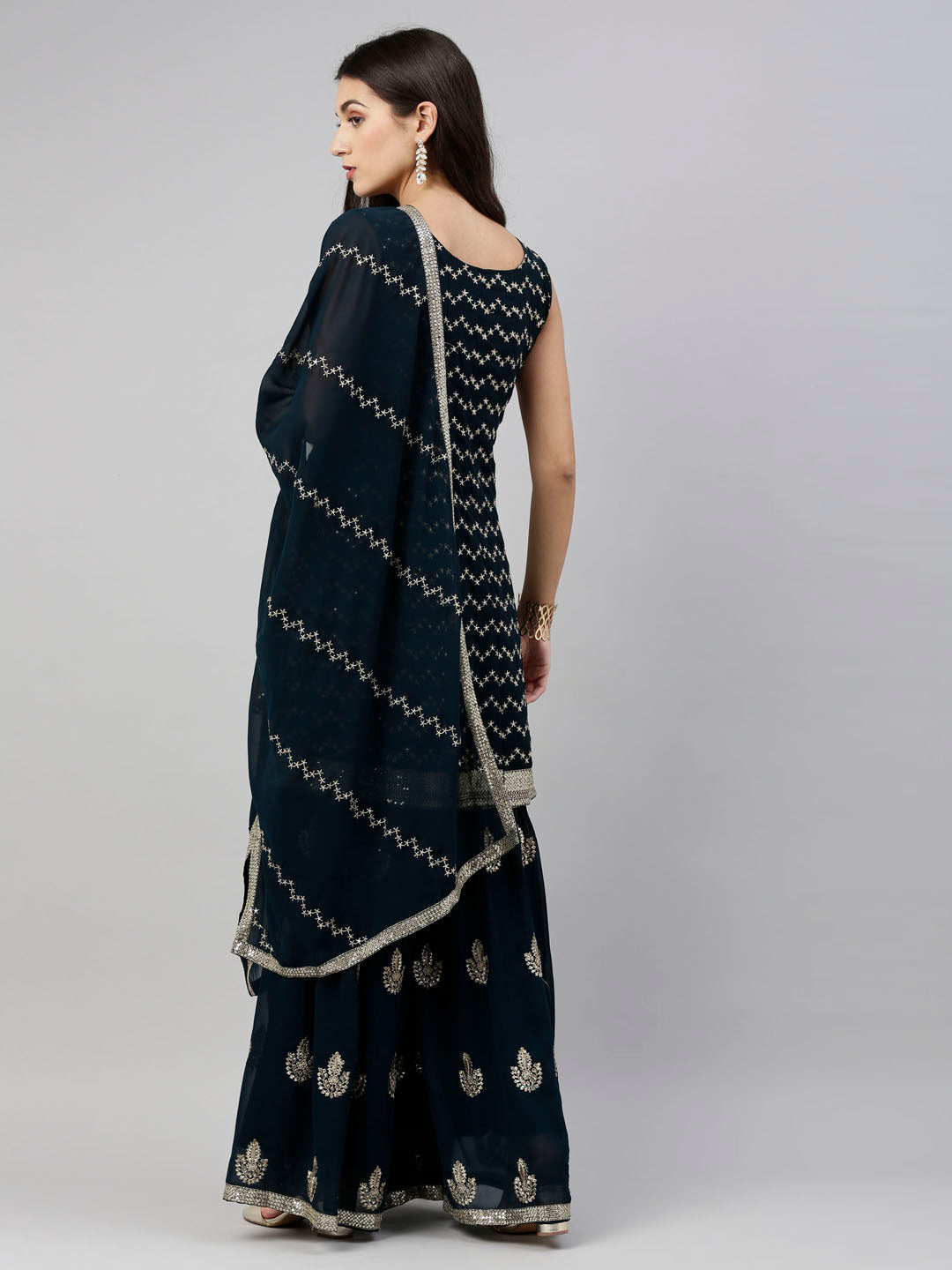 Neerus Blue georgette embroidered anarkali suit set - detail view 2