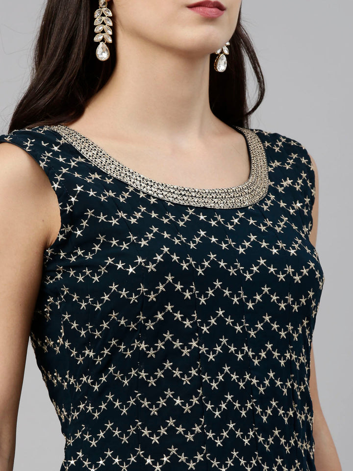 Neerus Blue georgette embroidered anarkali suit set - detail view 6