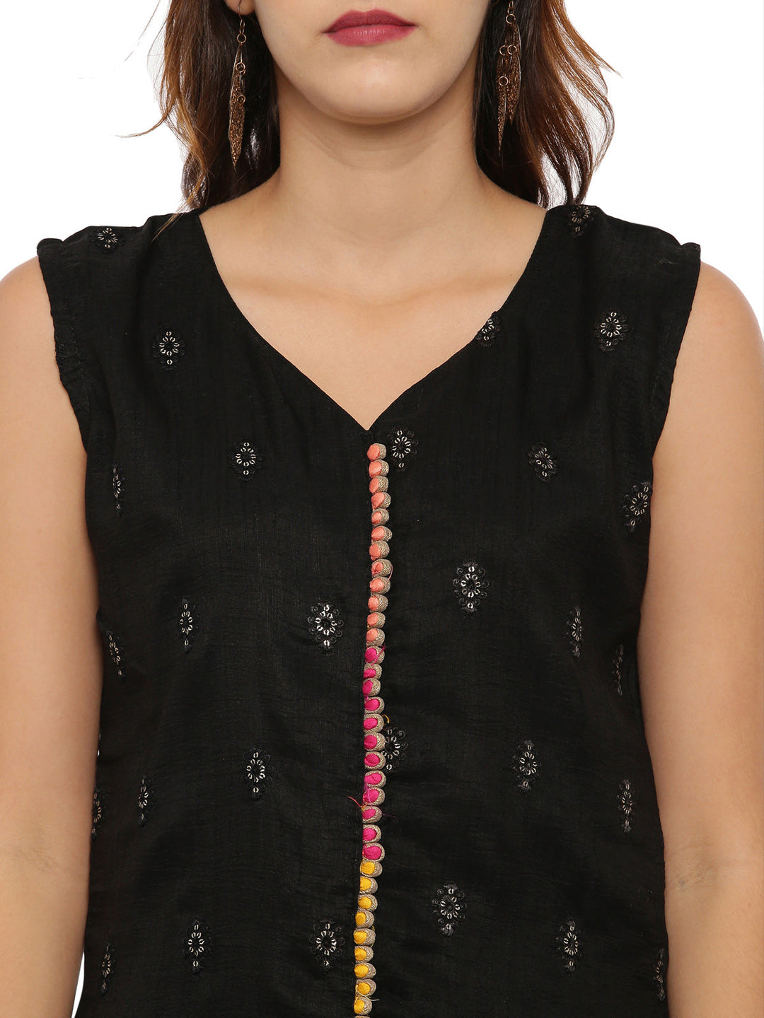 Neerus Black embellished kurta set with skirt and dupatta - back view