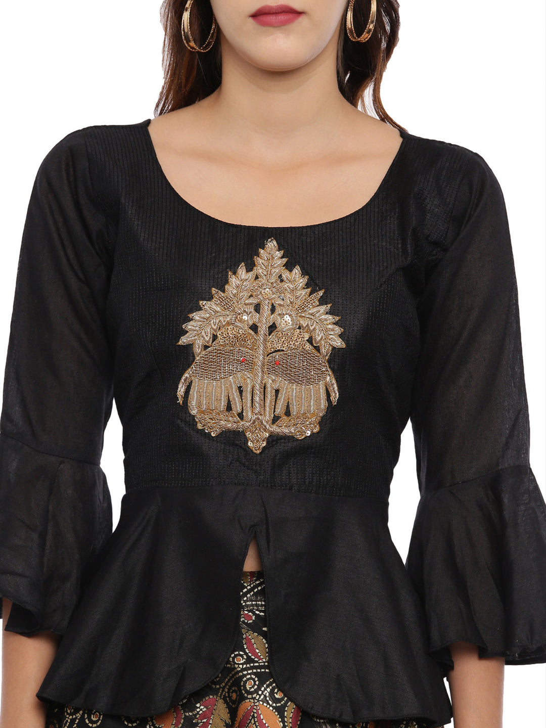 Neerus Black Chanderi peplum suit set - back view
