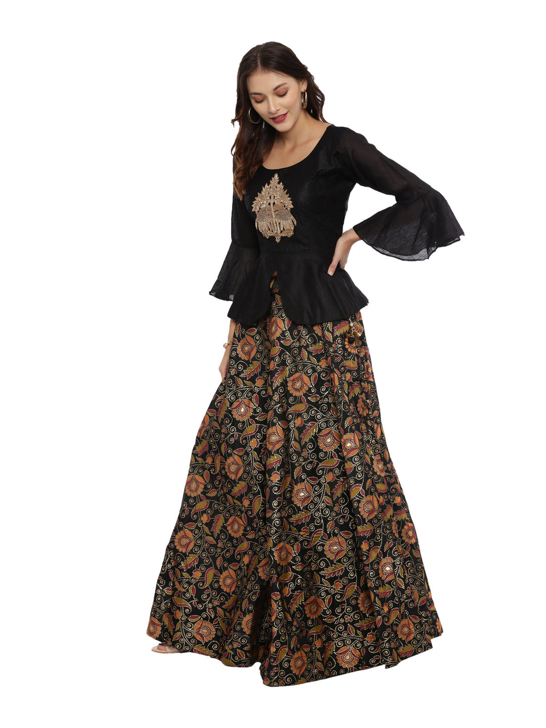 Neerus Black Chanderi peplum suit set - detail view 2