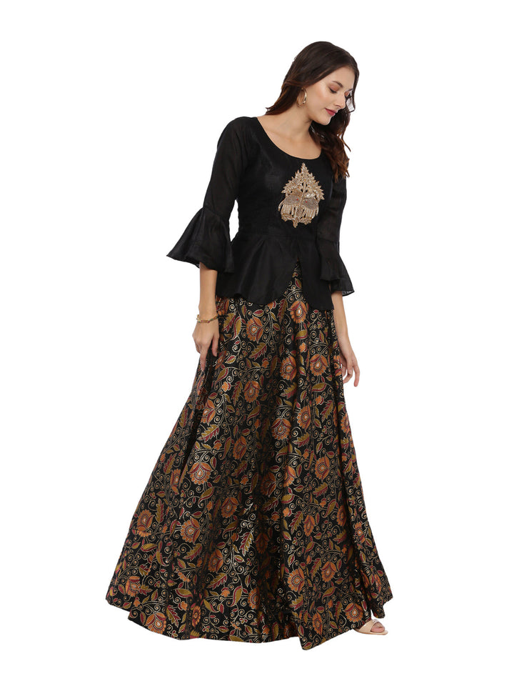 Neerus Black Chanderi peplum suit set - side view