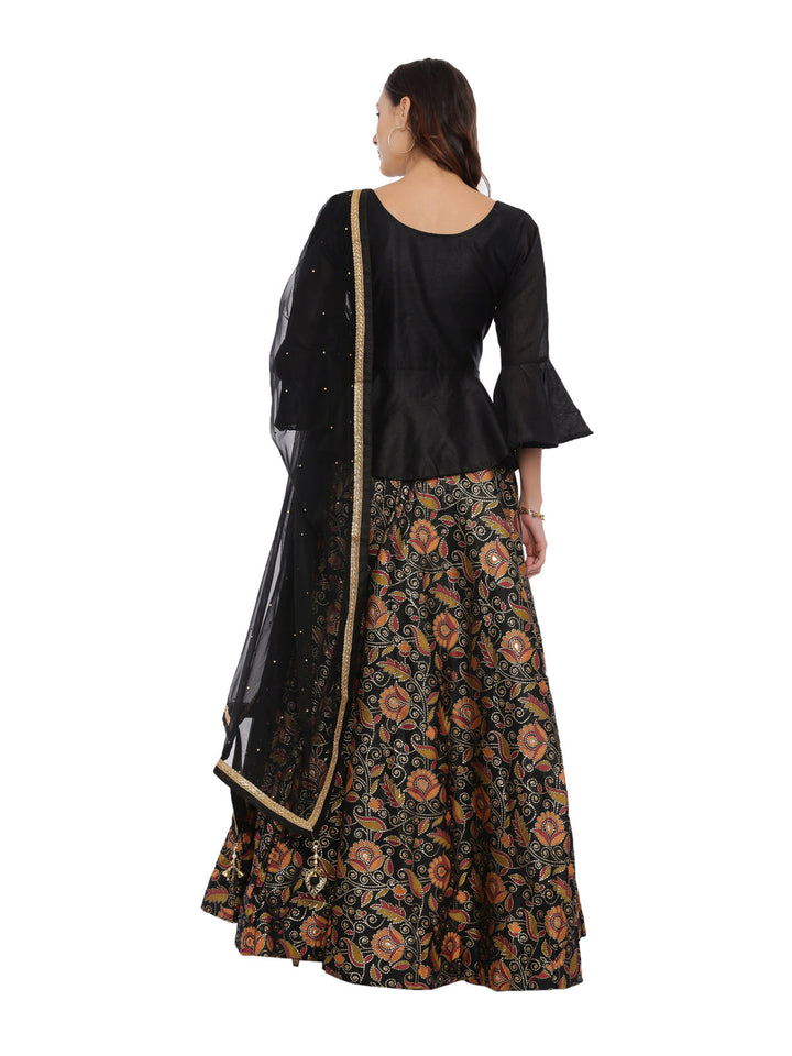 Neerus Black Chanderi peplum suit set - detail view 1