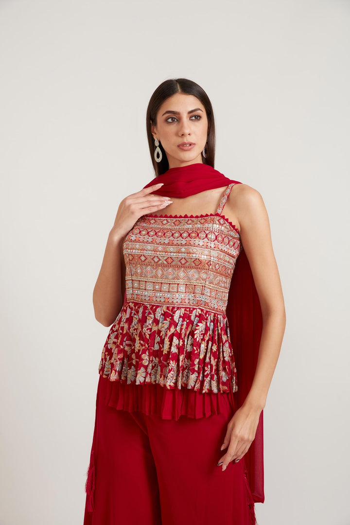 Neerus Pink georgette embroidered suit set - back view