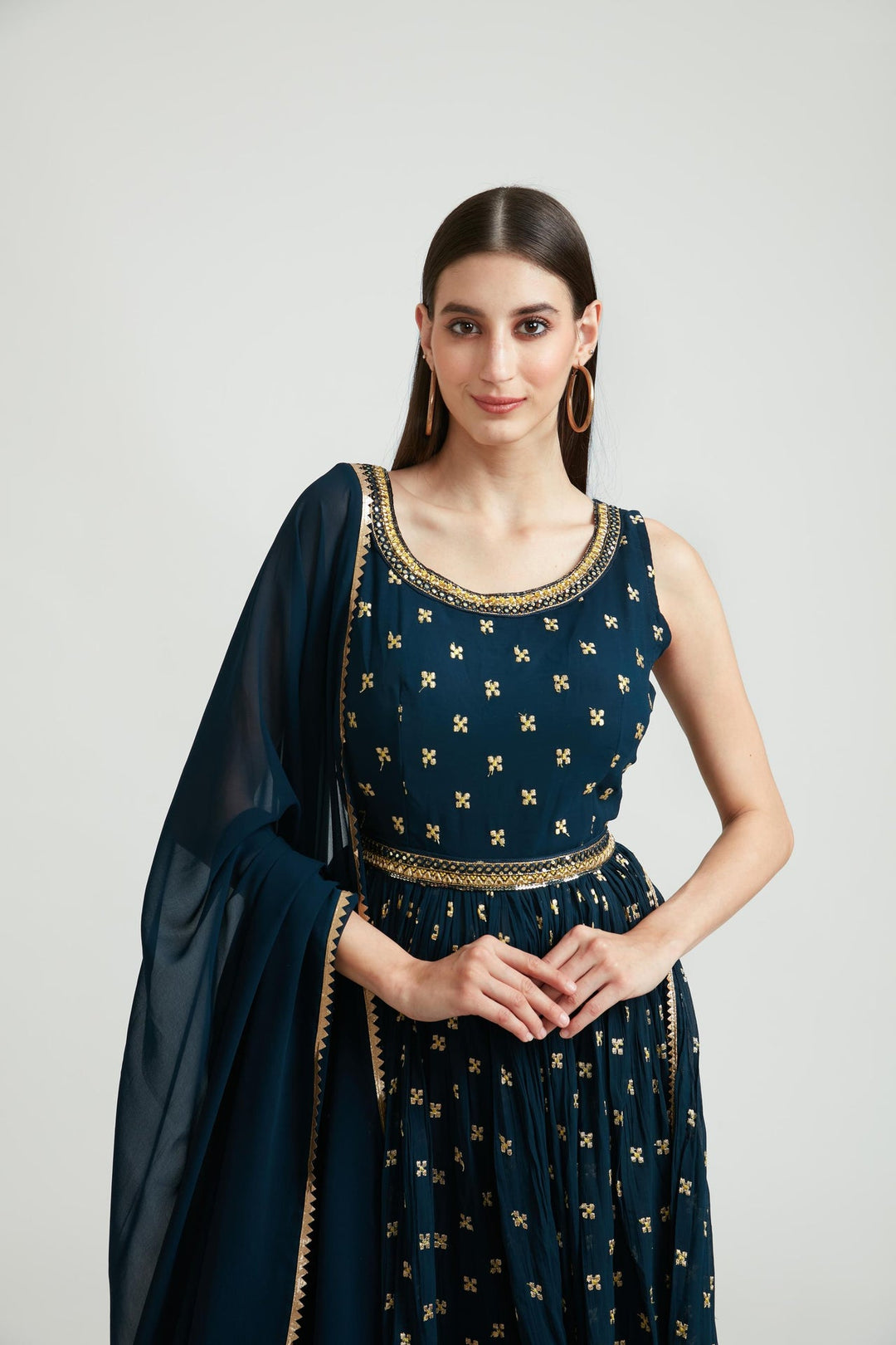 Neerus Blue Georgette Printed Suit Set - side view