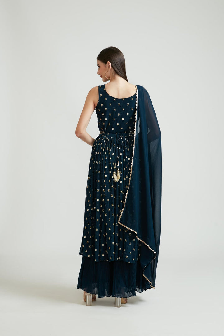 Neerus Blue Georgette Printed Suit Set - detail view 1