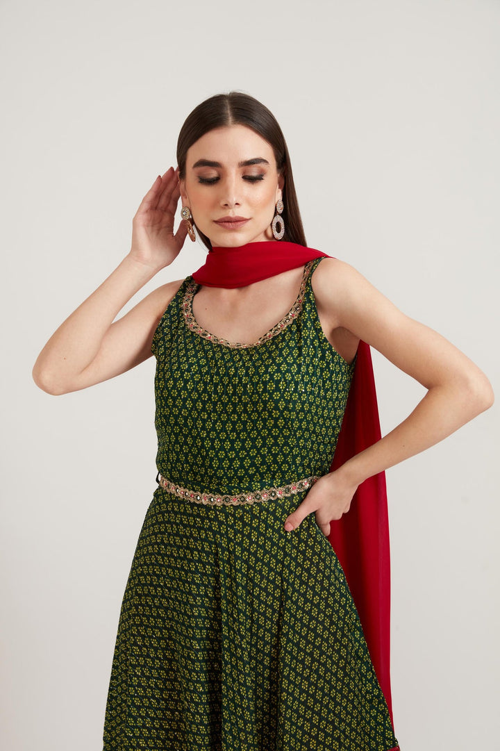 Neerus Green Georgette Embroidered Anarkali Suit Set - back view